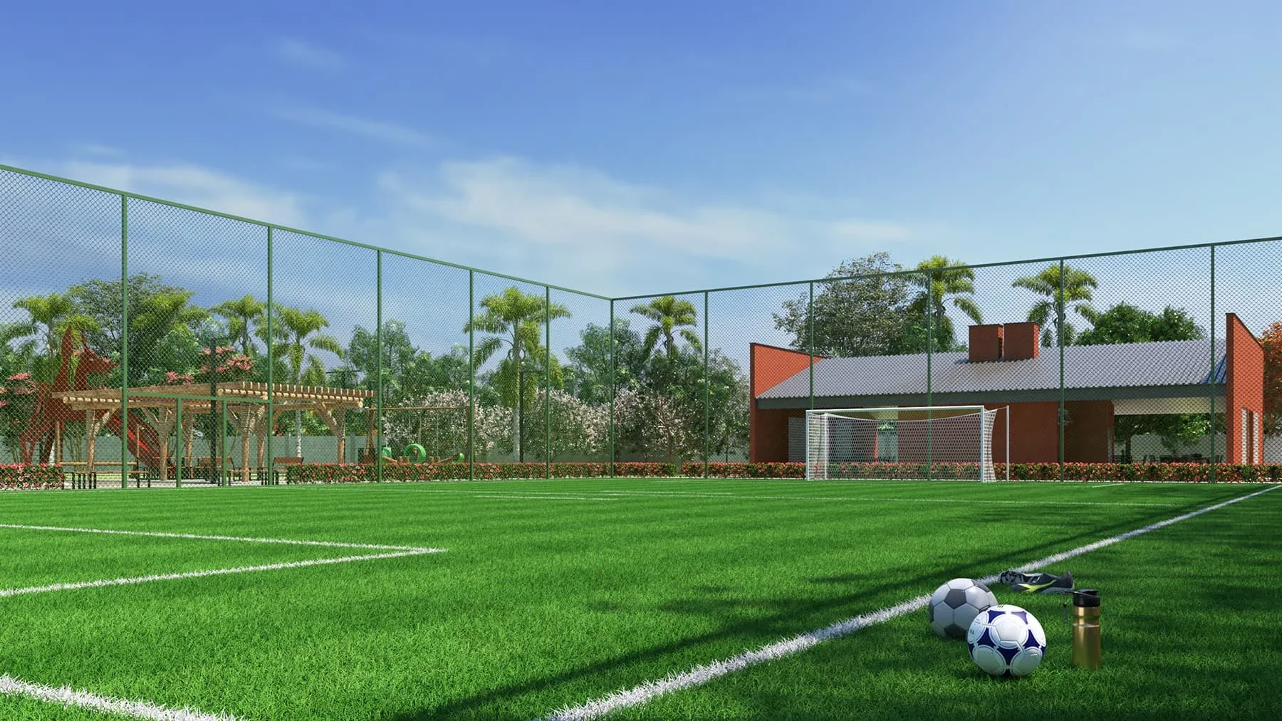 Campo de futebol sintético com redes — Residencial Reserva Novo Mundo