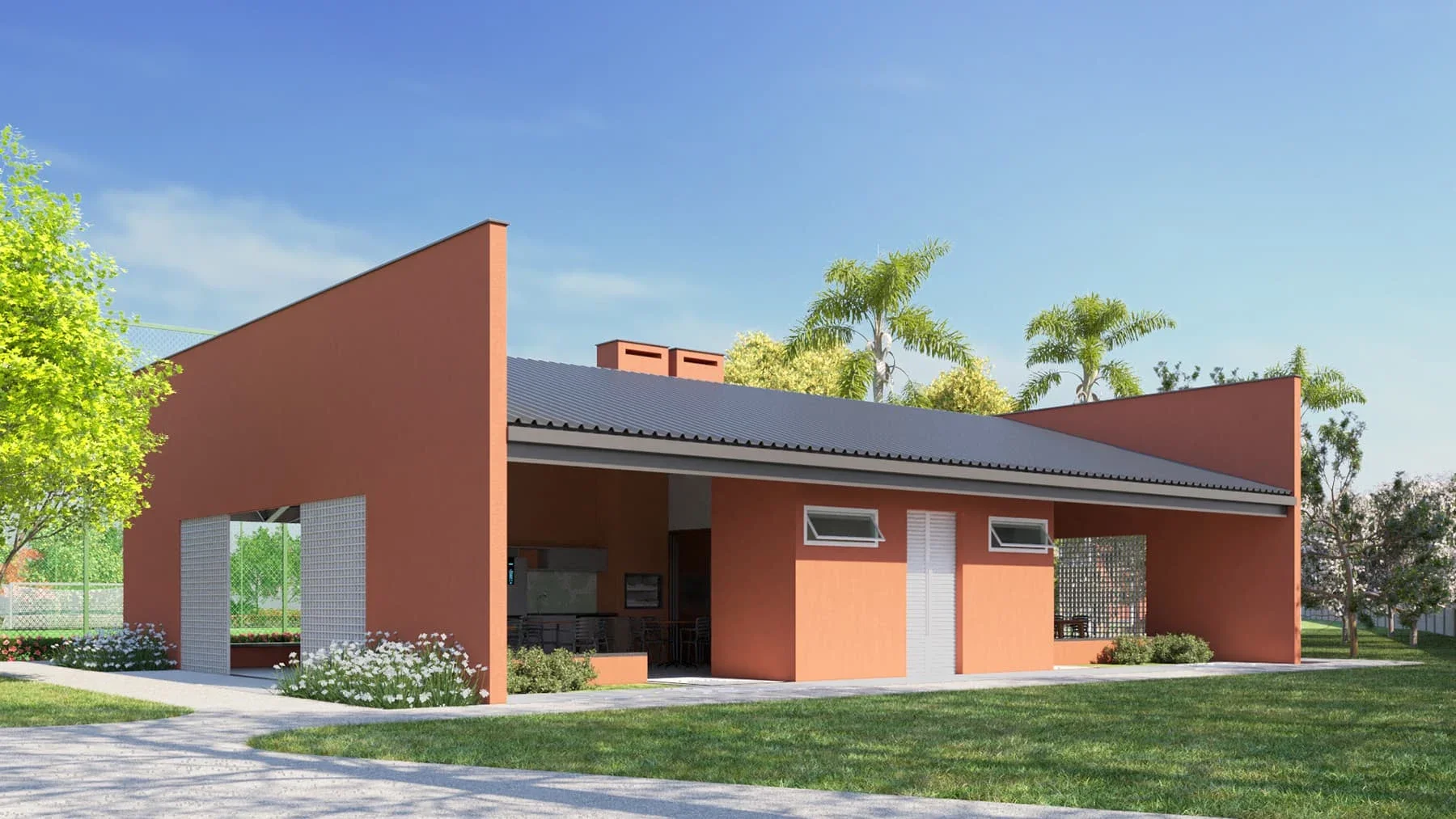Fachada moderna com arquitetura contemporânea — Residencial Reserva Novo Mundo