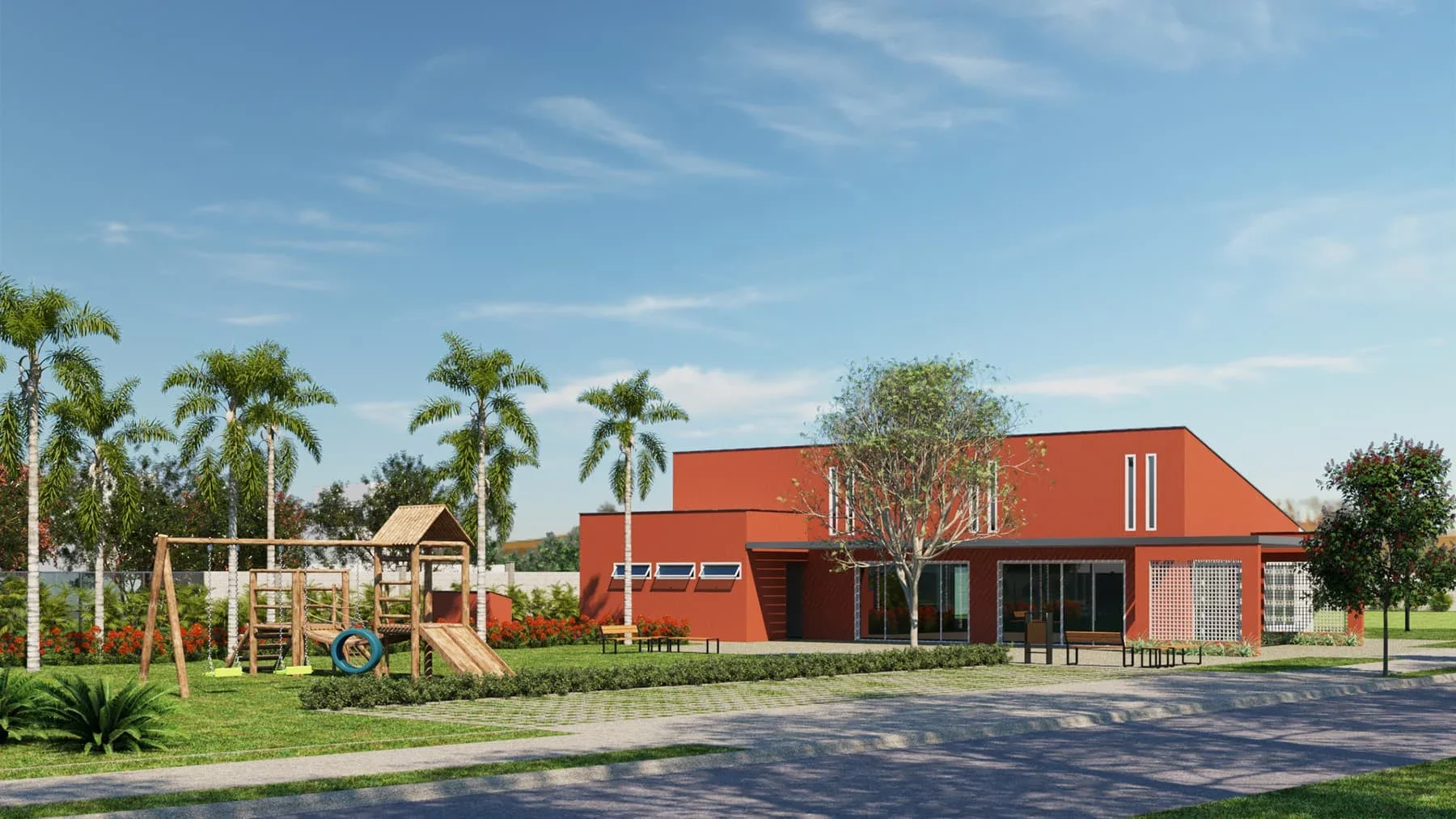 Portaria e área de entrada do empreendimento — Residencial Reserva Novo Mundo