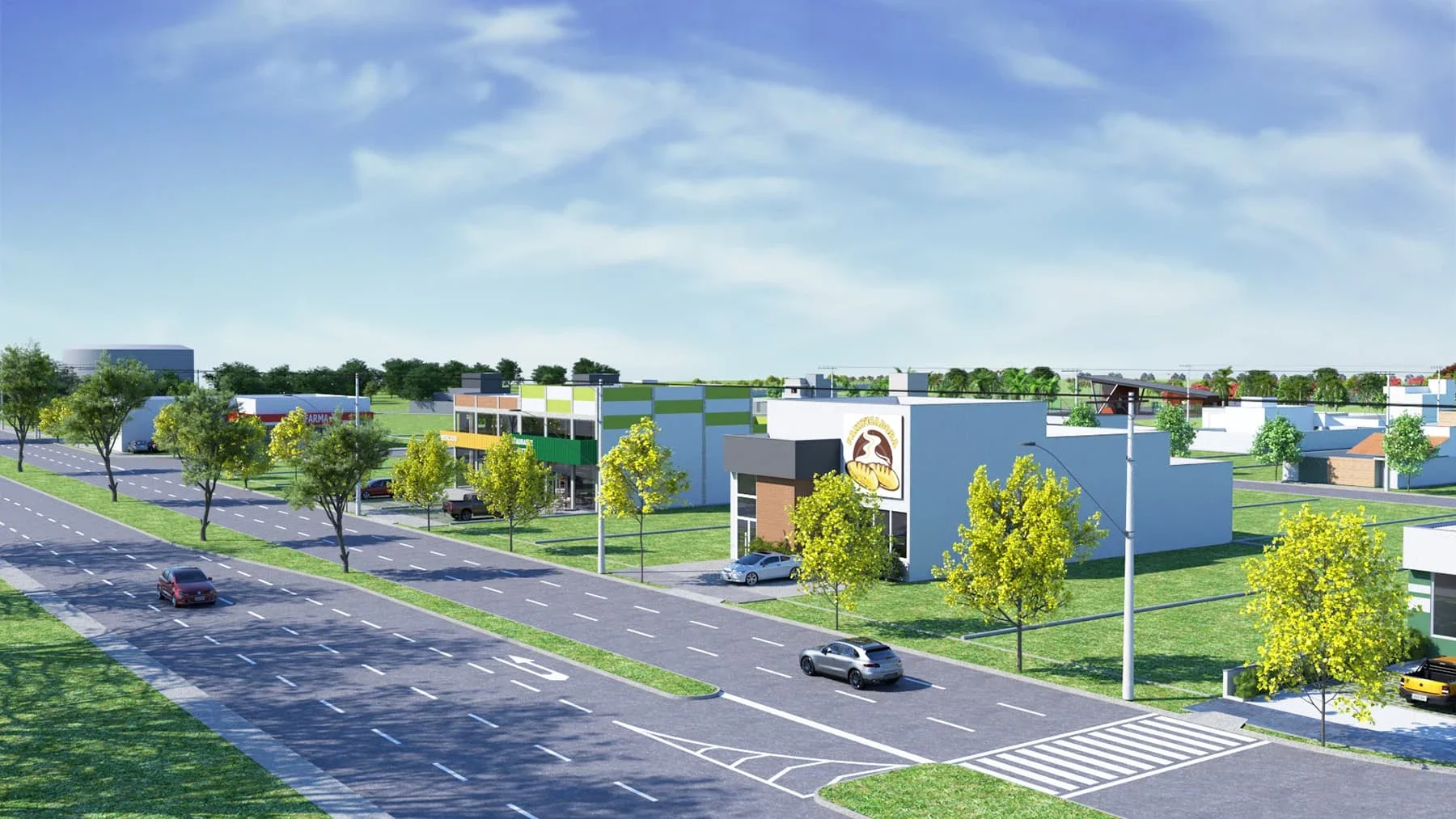 Perspectiva aérea do bairro planejado — Residencial Reserva Novo Mundo
